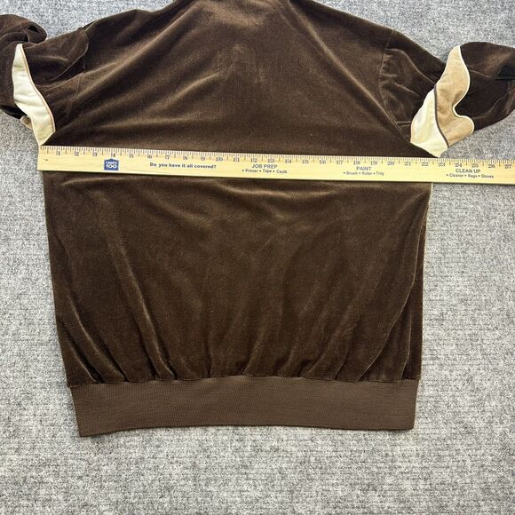 Vintage 70s Velour Shirt Men Large Brown Collared Stripe Velation by Harper - Picture 7 of 11